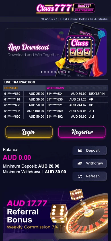 Class777 Casino games on a mobile browser